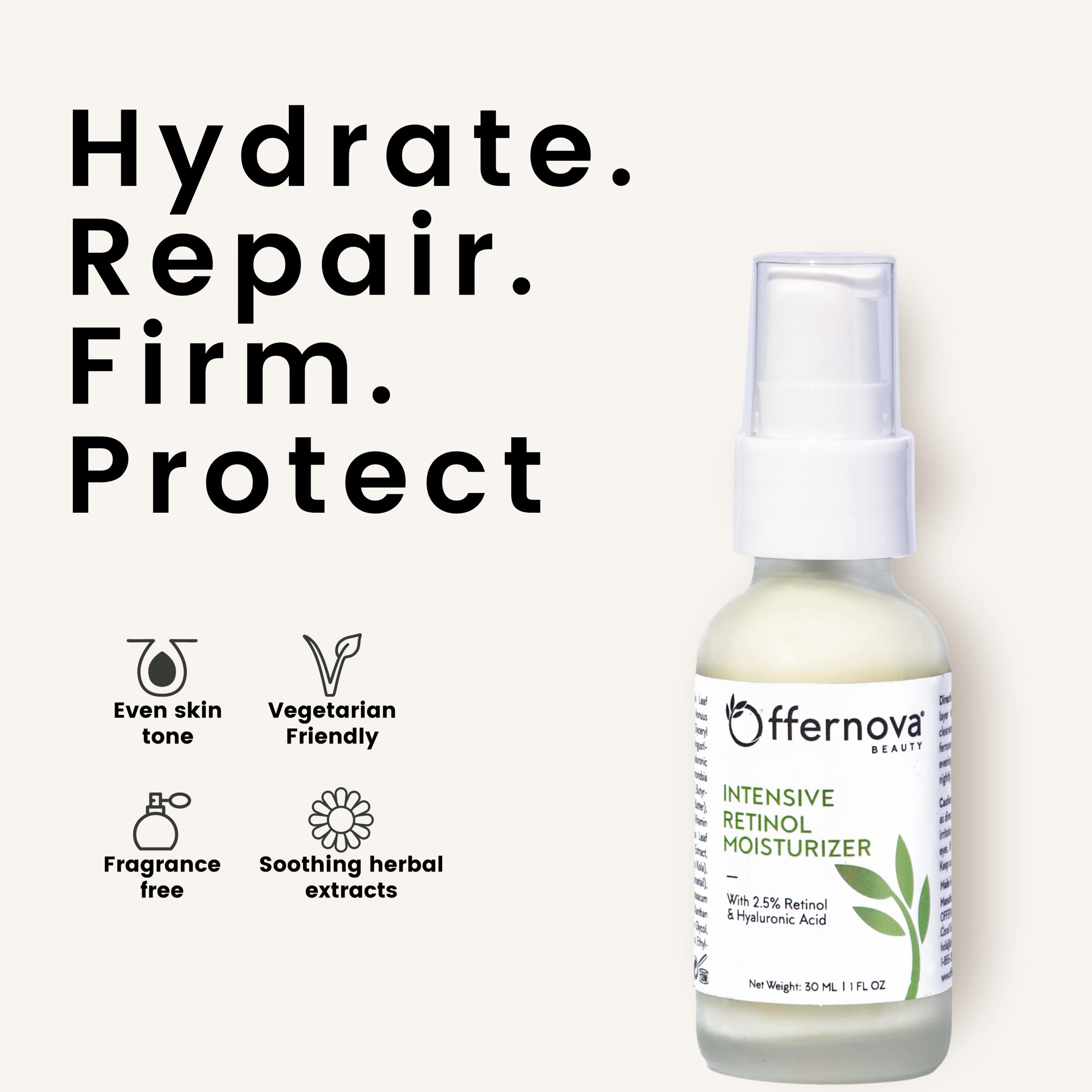 Offernova Intensive Retinol Moisturizer – Deep Hydration Night Cream with 2.5% Vitamin A, Hyaluronic Acid & Vitamin E