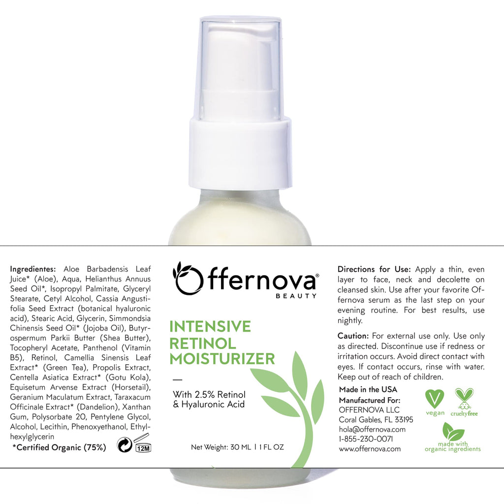 Offernova Intensive Retinol Moisturizer – Deep Hydration Night Cream with 2.5% Vitamin A, Hyaluronic Acid & Vitamin E