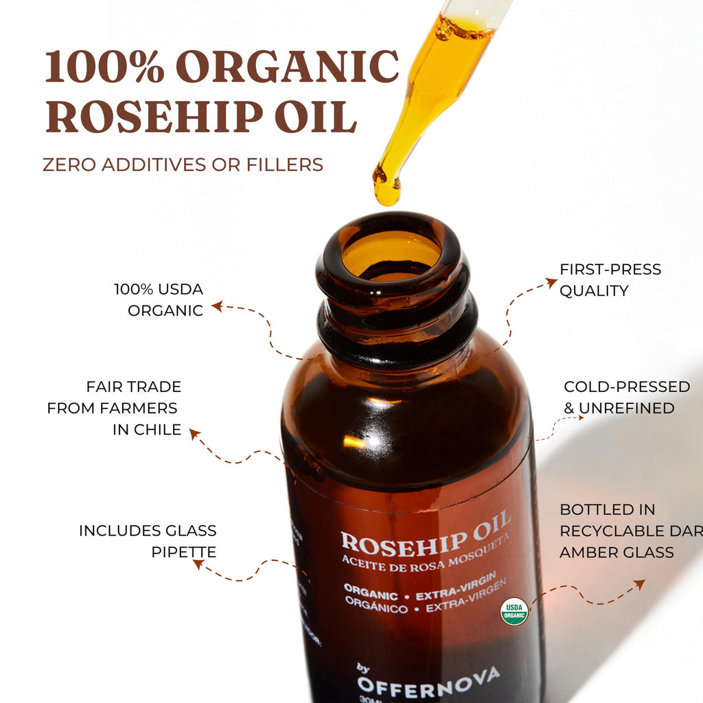 Offernova Organic Rosehip Oil – Cold-Pressed Rosa Mosqueta, USDA Organic, 1 oz