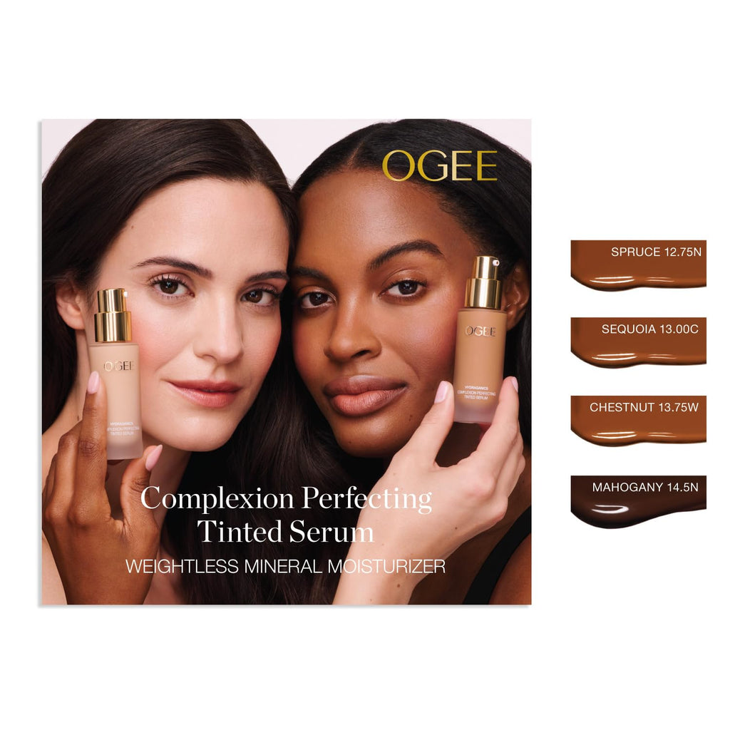Ogee Complexion Perfecting Liquid Foundation Chestnut 13.75W – Lightweight Tinted Moisturizer with Vitamin C & Jojoba Oil (Certified Organic)