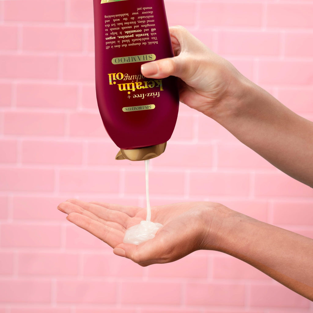OGX Frizz-Free + Keratin Smoothing Oil Shampoo – 25.4 fl oz | Frizz Control, Shine & Strength