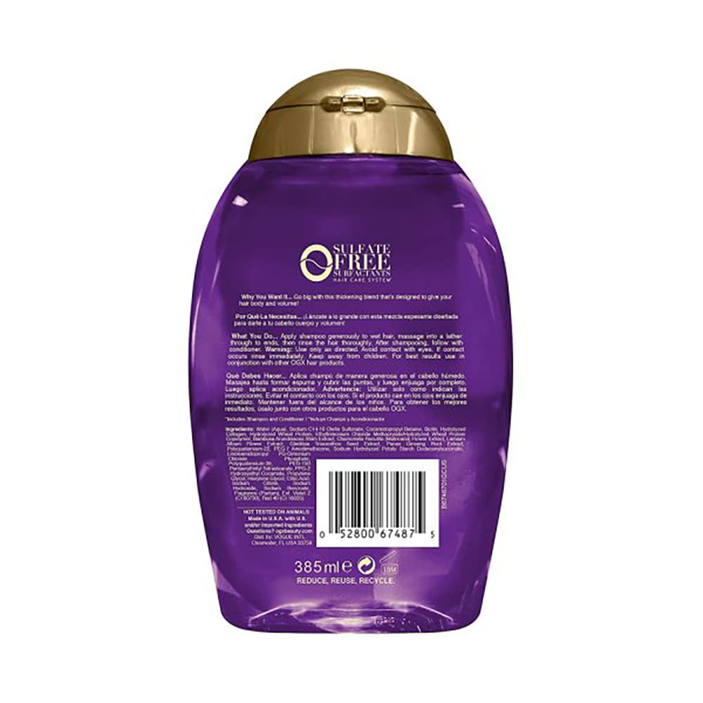 OGX Thick & Full Biotin & Collagen Shampoo & Conditioner – Extra Strength Volumizing Set, 13 fl oz
