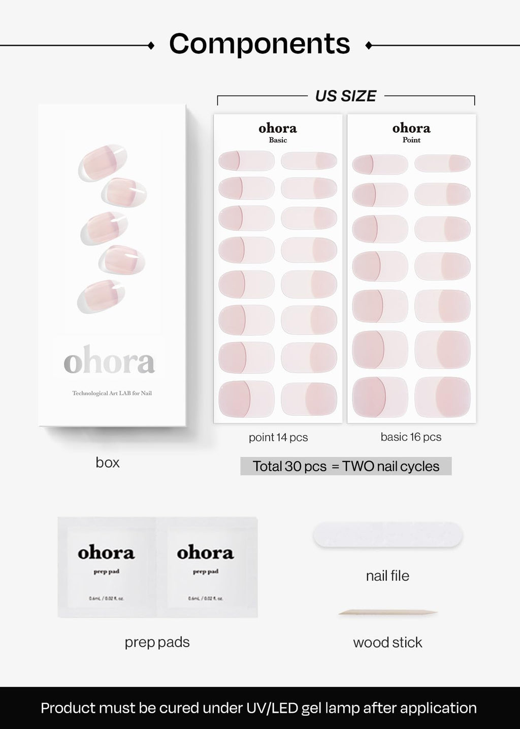 ohora Semi Cured Gel Nail Strips N Essential French White – Salon-Quality, UV/LED Compatible