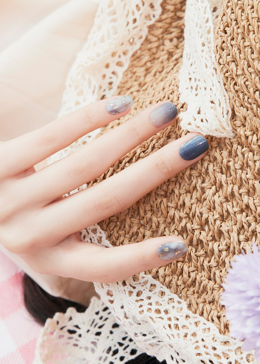 ohora Semi Cured Gel Nail Strips Gleam Blue – Glittery Blue Nails, Easy to Apply, Salon-Quality