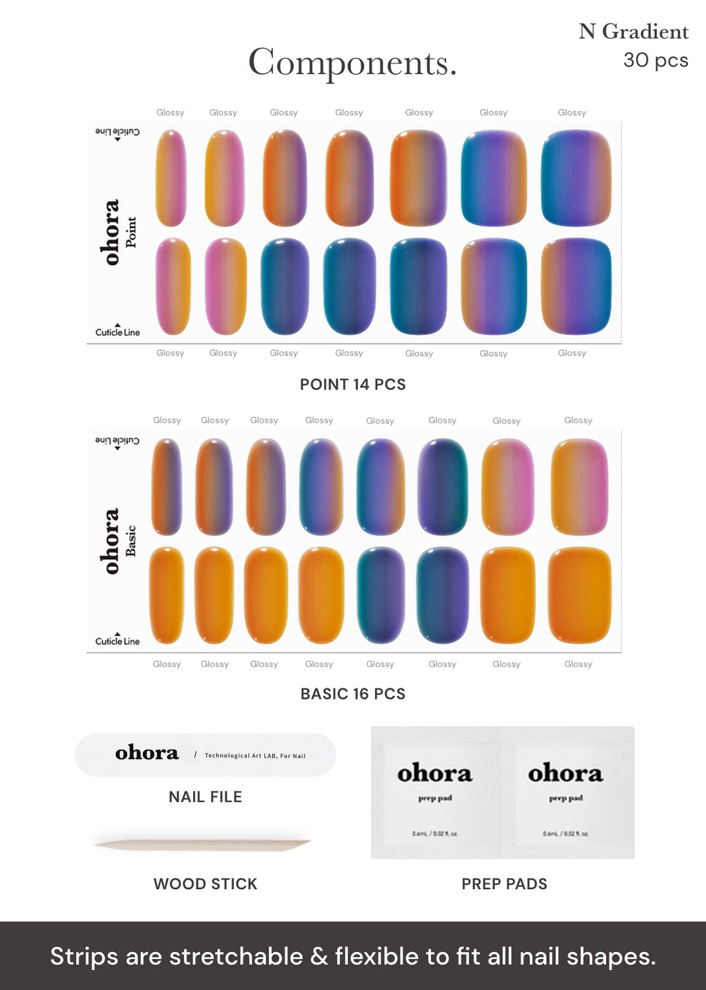 ohora Semi Cured Gel Nail Strips (N Gradient) – Blue Ombre, UV/LED Compatible, Salon-Quality & Easy to Apply