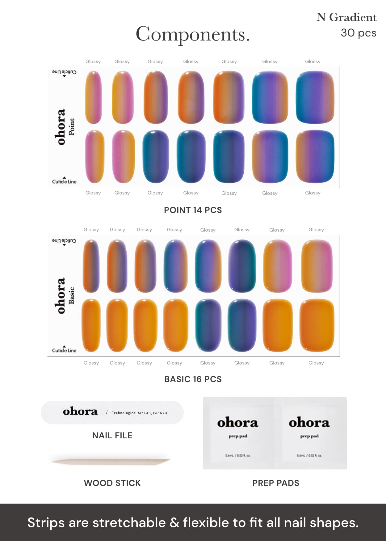ohora Semi Cured Gel Nail Strips (N Gradient) – Blue Ombre, UV/LED Compatible, Salon-Quality & Easy to Apply