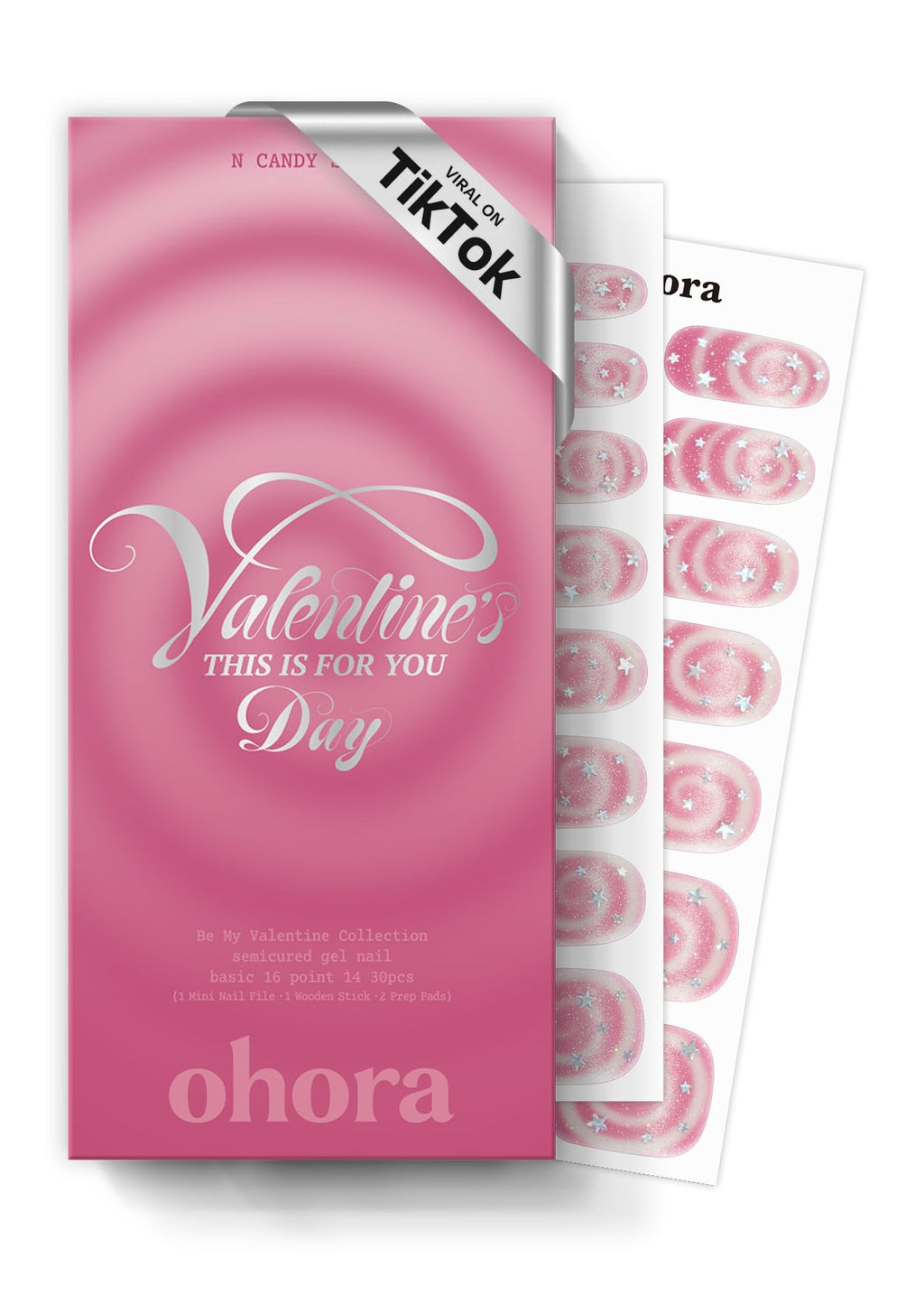 Ohora Semi Cured Gel Nail Strips (N Candy Swirl) – Salon-Quality Valentines Nails, Long-Lasting & Easy to Apply