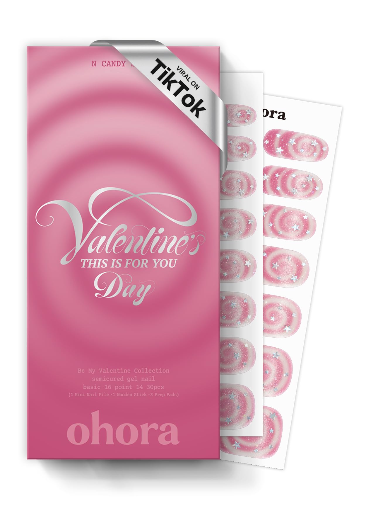 Ohora Semi Cured Gel Nail Strips (N Candy Swirl) – Salon-Quality Valentines Nails, Long-Lasting & Easy to Apply