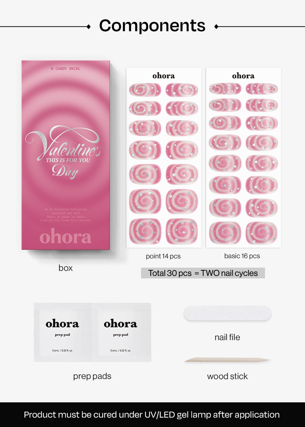 Ohora Semi Cured Gel Nail Strips (N Candy Swirl) – Salon-Quality Valentines Nails, Long-Lasting & Easy to Apply