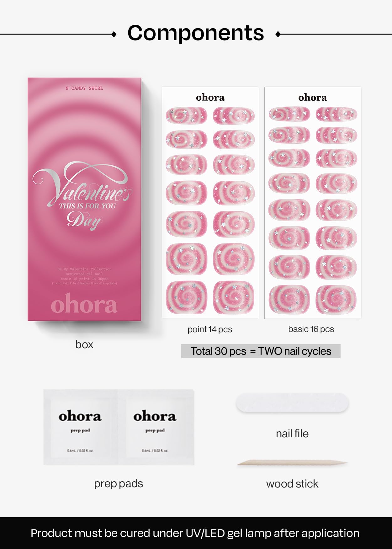 Ohora Semi Cured Gel Nail Strips (N Candy Swirl) – Salon-Quality Valentines Nails, Long-Lasting & Easy to Apply