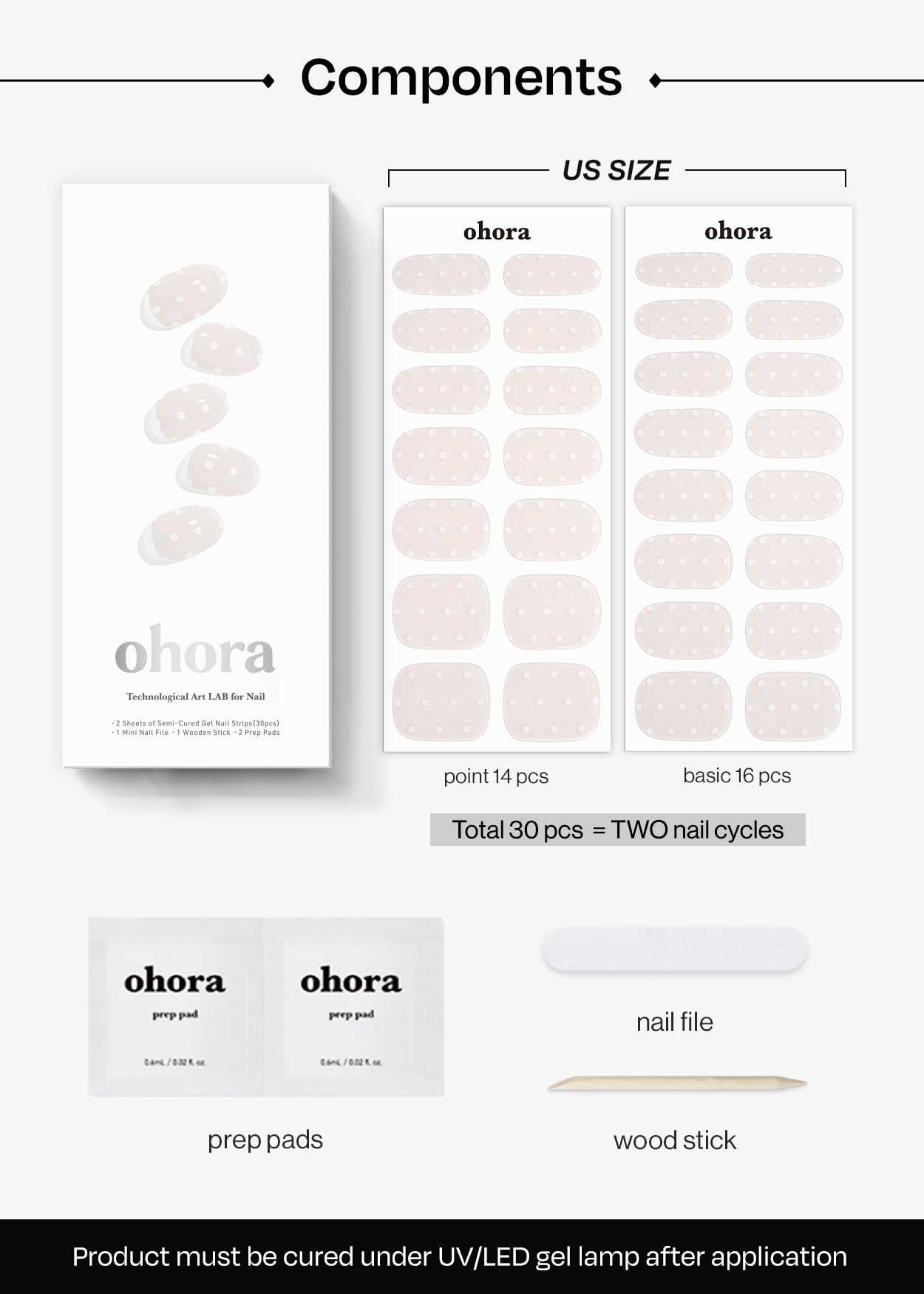 ohora Semi Cured Gel Nail Strips (N Polka Blanc) – Salon-Quality, Long-Lasting, Easy to Apply & Remove