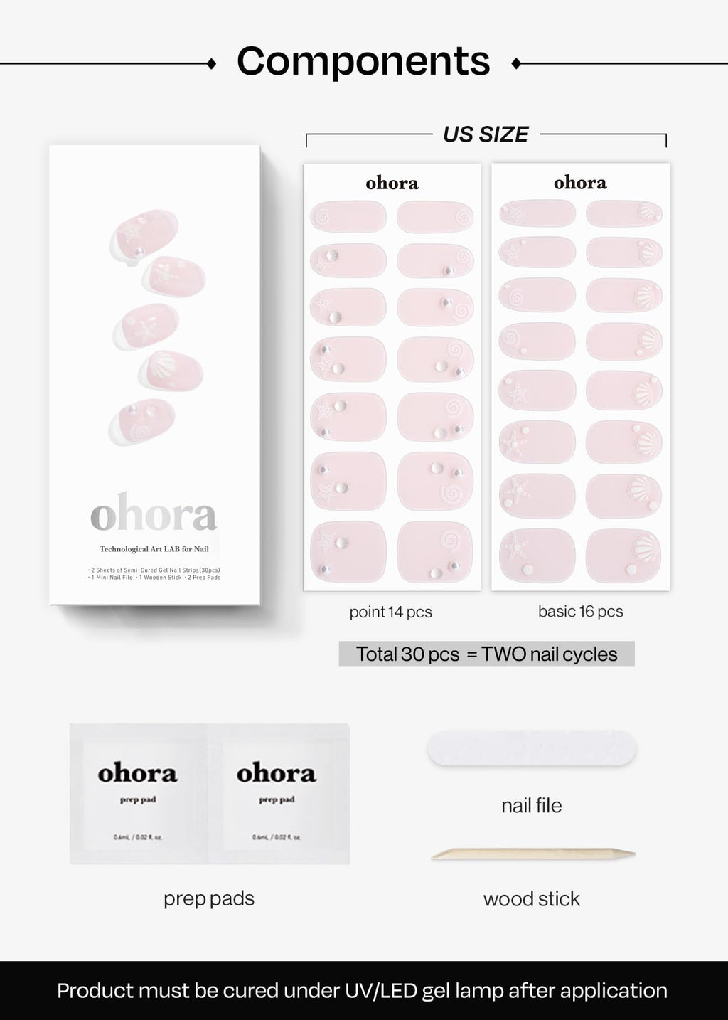 ohora Semi Cured Gel Nail Strips (N Seashell Love) – Works with Any Nail Lamp, Salon-Quality & Easy to Apply