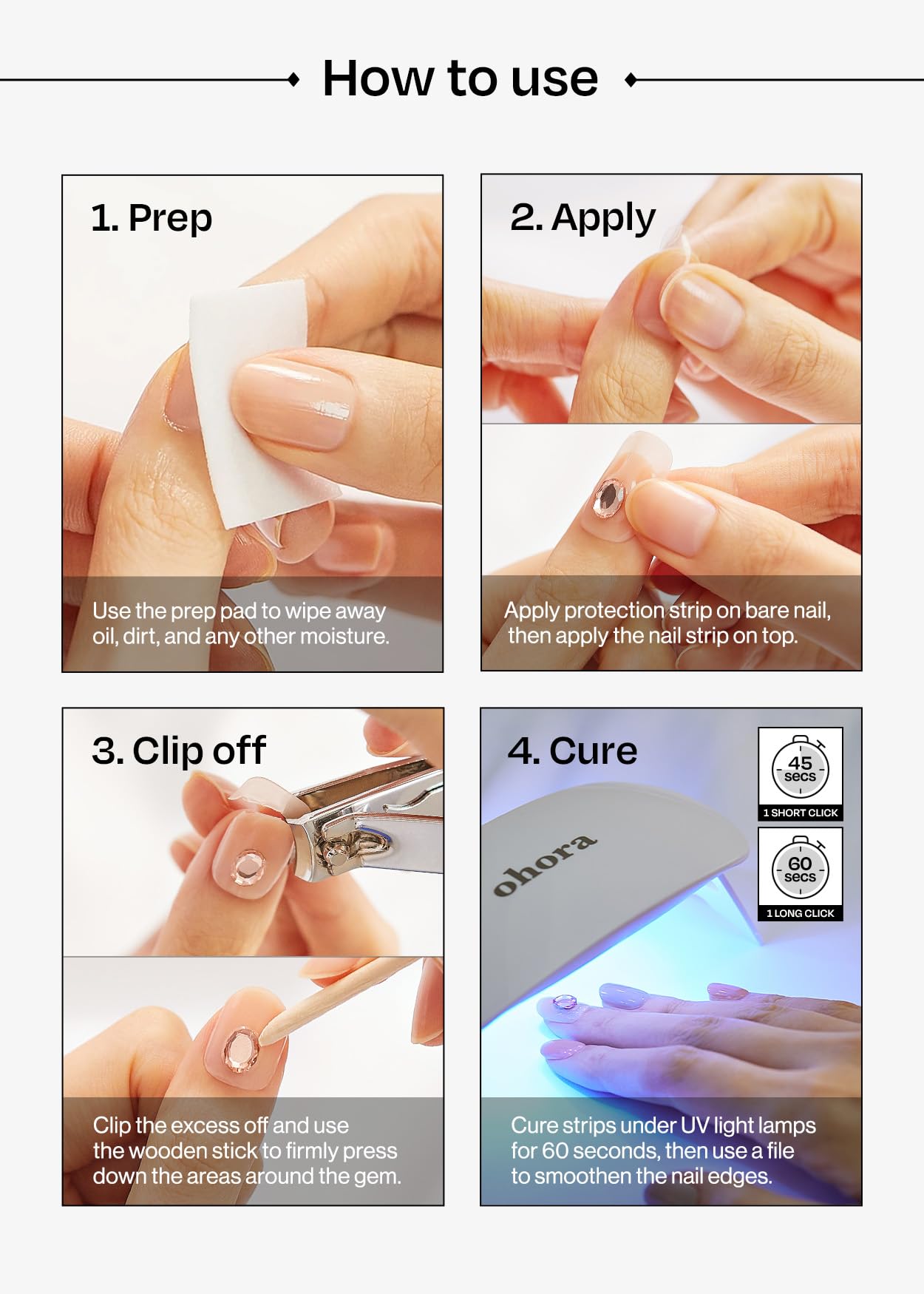 ohora Semi Cured Gel Nail Strips (N Seashell Love) – Works with Any Nail Lamp, Salon-Quality & Easy to Apply