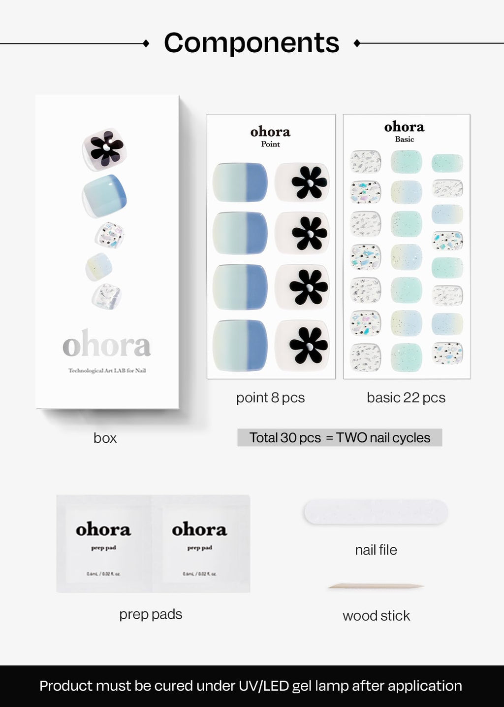 ohora Semi Cured Gel Pedi Strips P Flowery Ocean – Salon-Quality, Easy To Apply