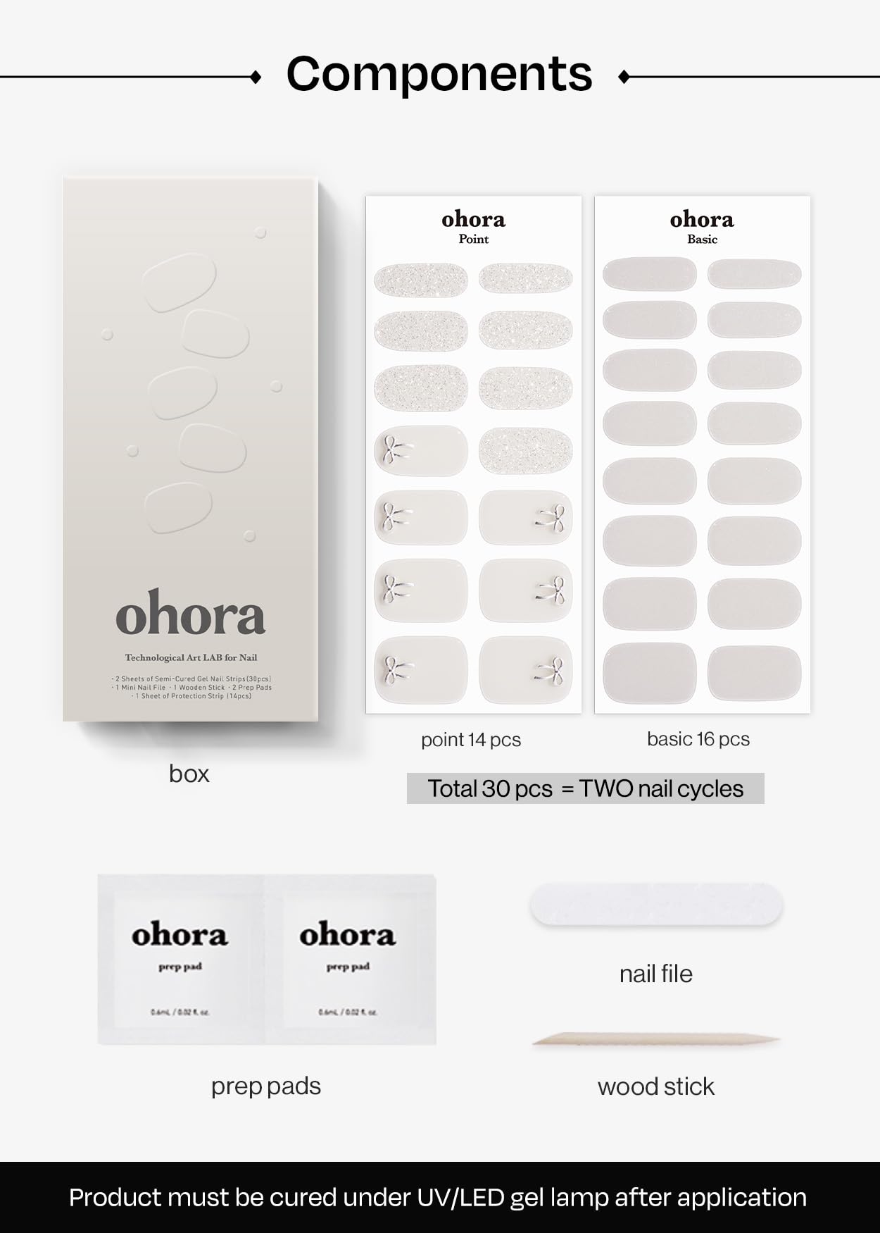 ohora Semi Cured Nail Strips (N Eternal Shine) – Salon-Quality, 2 Weeks Wear, Easy At-Home Application