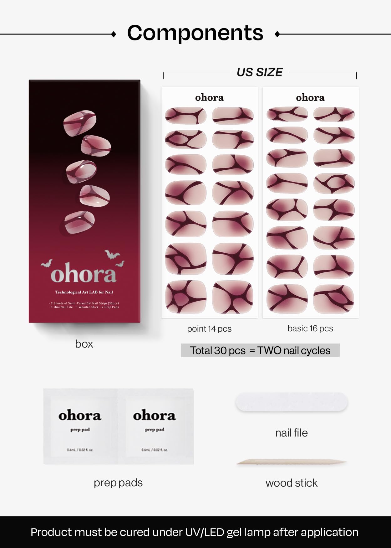 ohora Semi Cured Gel Nail Strips (N Bloody Blushy) – Salon-Quality, Works with Any Lamp, Easy to Apply & Remove
