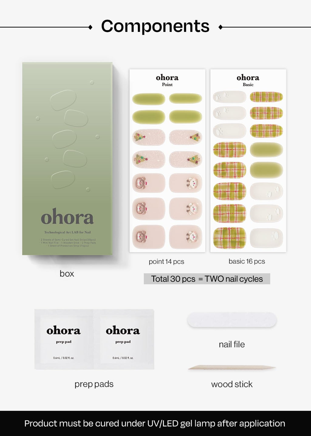 ohora Semi Cured Nail Strips N Beary Merry – Salon-Quality, Easy to Apply
