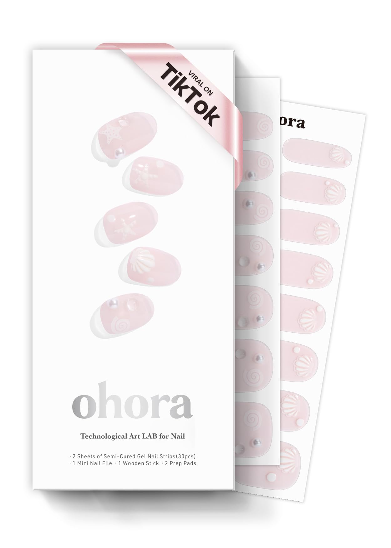 ohora Semi Cured Gel Nail Strips (N Seashell Love) – Works with Any Nail Lamp, Salon-Quality & Easy to Apply