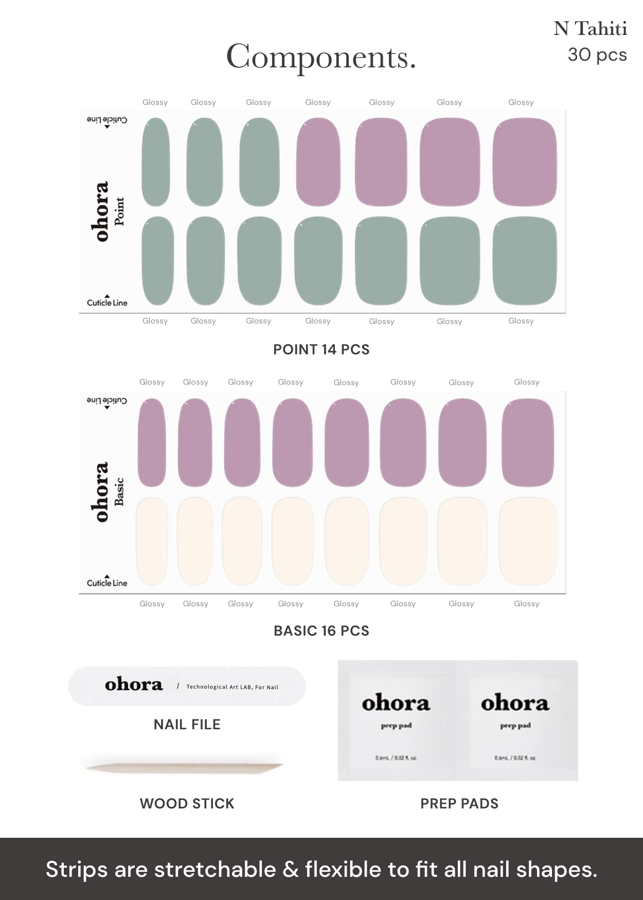ohora Semi Cured Gel Nail Strips N Tahiti – Purple/Green | UV/LED, Salon-Quality & Easy to Apply
