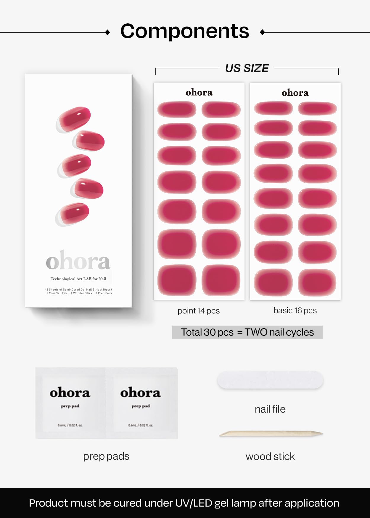 ohora Semi Cured Gel Nail Strips (N Hibiscus Jelly) – Salon-Quality, Long-Lasting, Easy Application
