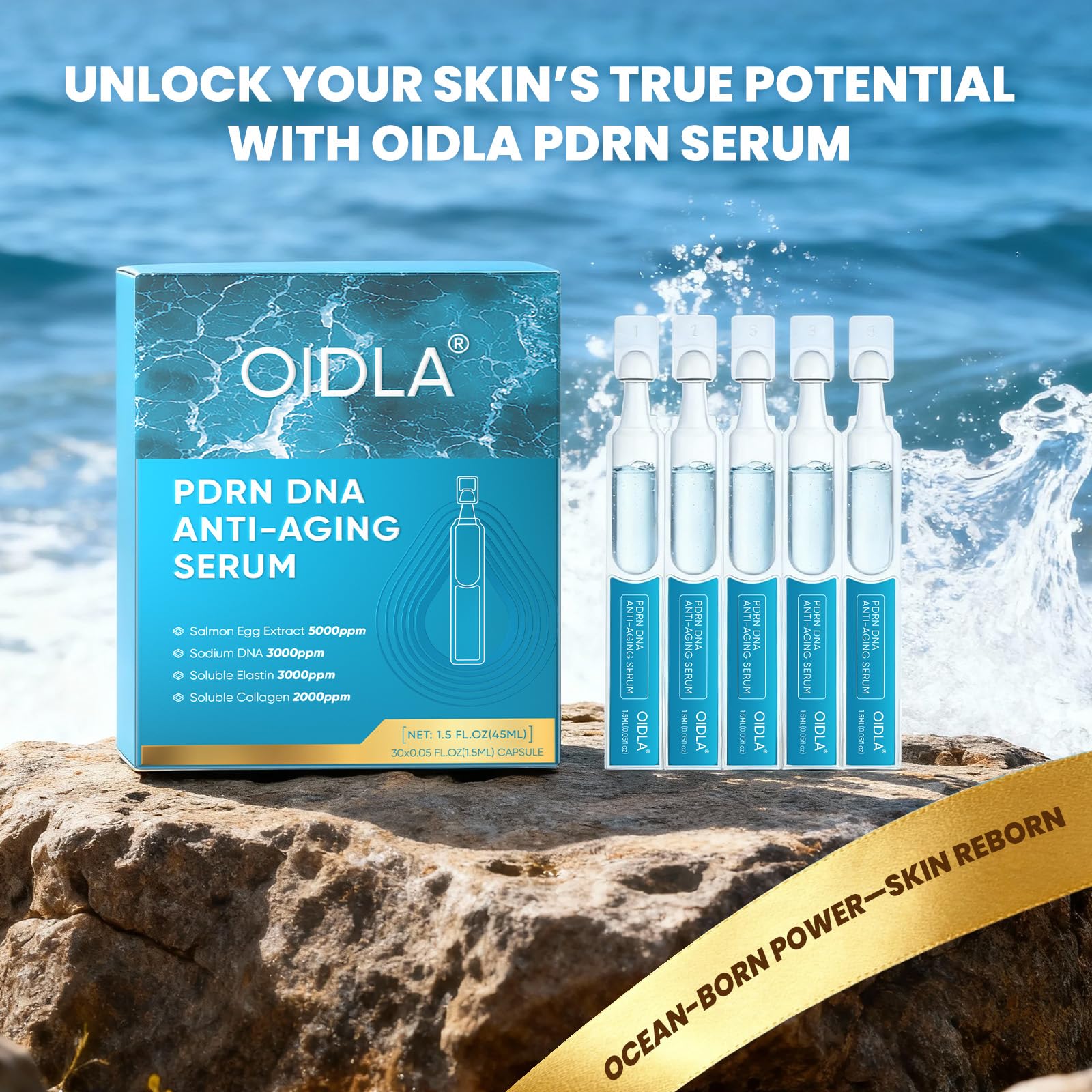 OIDLA Salmon DNA Serum – 5000ppm PDRN, 6 Hyaluronic Acids, 72-Hour Hydration