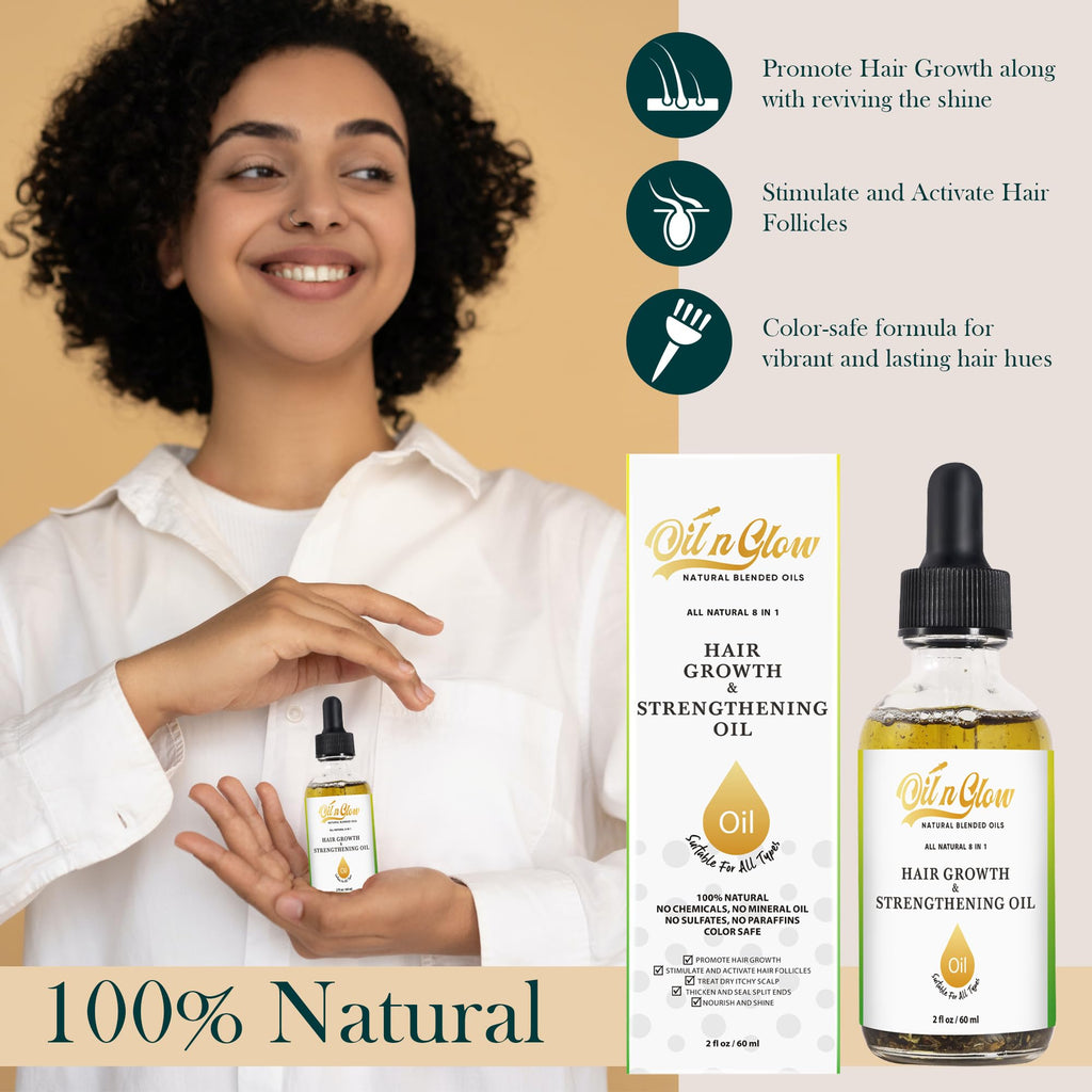 OilnGlow USDA Organic 9-in-1 Hair Growth Serum & Strengthening Oil – Rosemary, Castor, Jojoba, Ginger & Peppermint, 2 fl oz