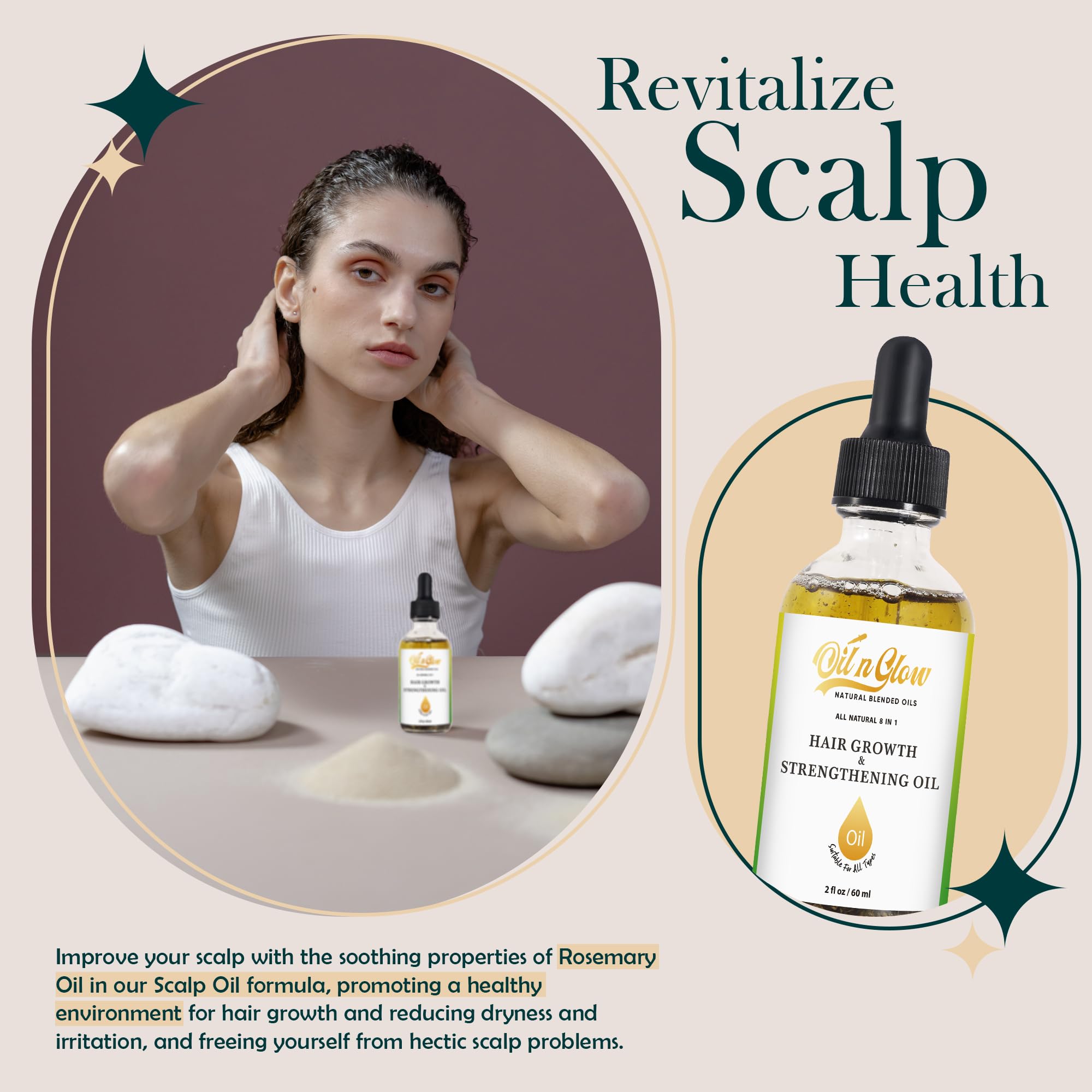 OilnGlow USDA Organic 9-in-1 Hair Growth Serum & Strengthening Oil – Rosemary, Castor, Jojoba, Ginger & Peppermint, 2 fl oz