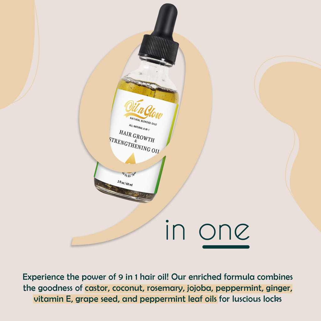 OilnGlow USDA Organic 9-in-1 Hair Growth Serum & Strengthening Oil – Rosemary, Castor, Jojoba, Ginger & Peppermint, 2 fl oz