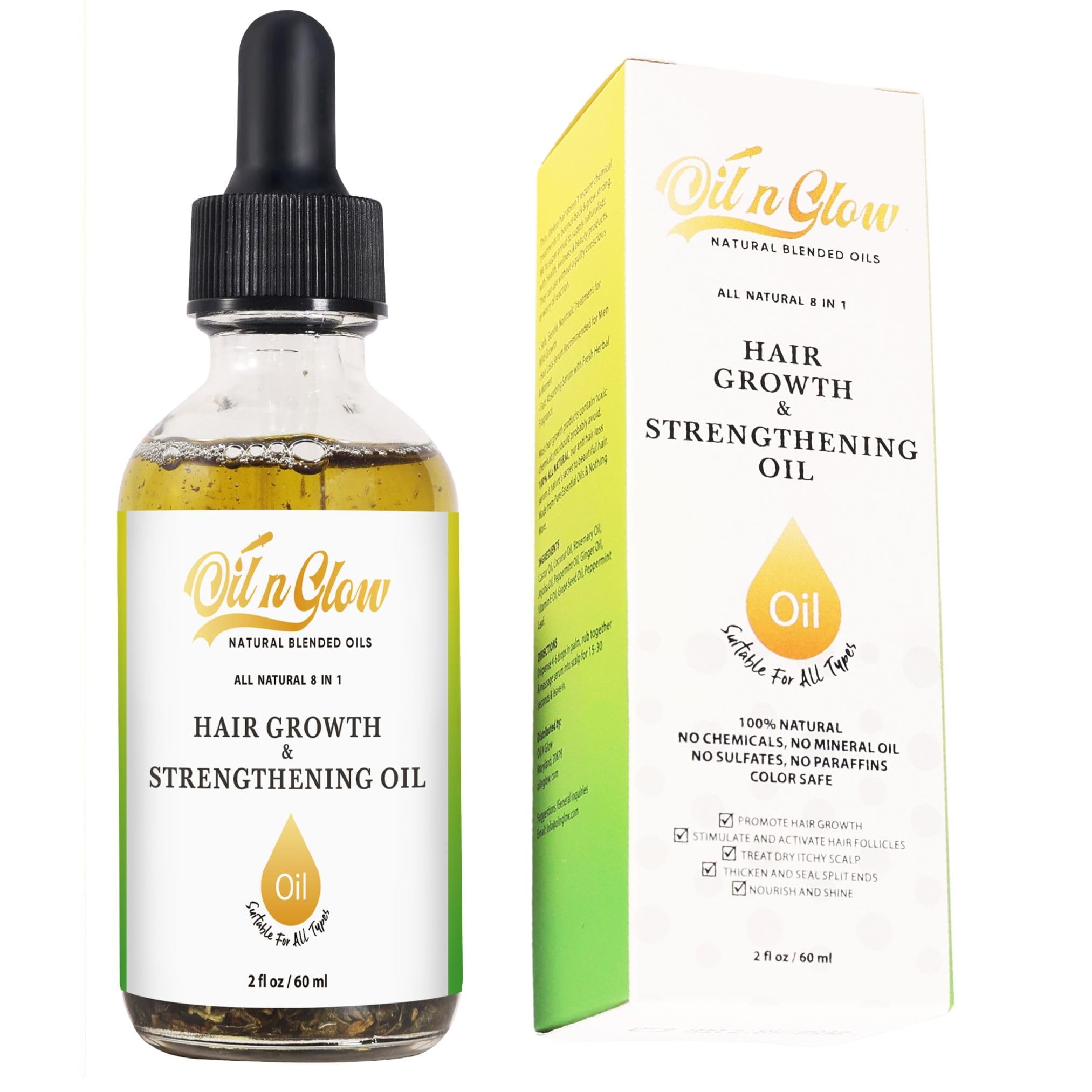 OilnGlow USDA Organic 9-in-1 Hair Growth Serum & Strengthening Oil – Rosemary, Castor, Jojoba, Ginger & Peppermint, 2 fl oz