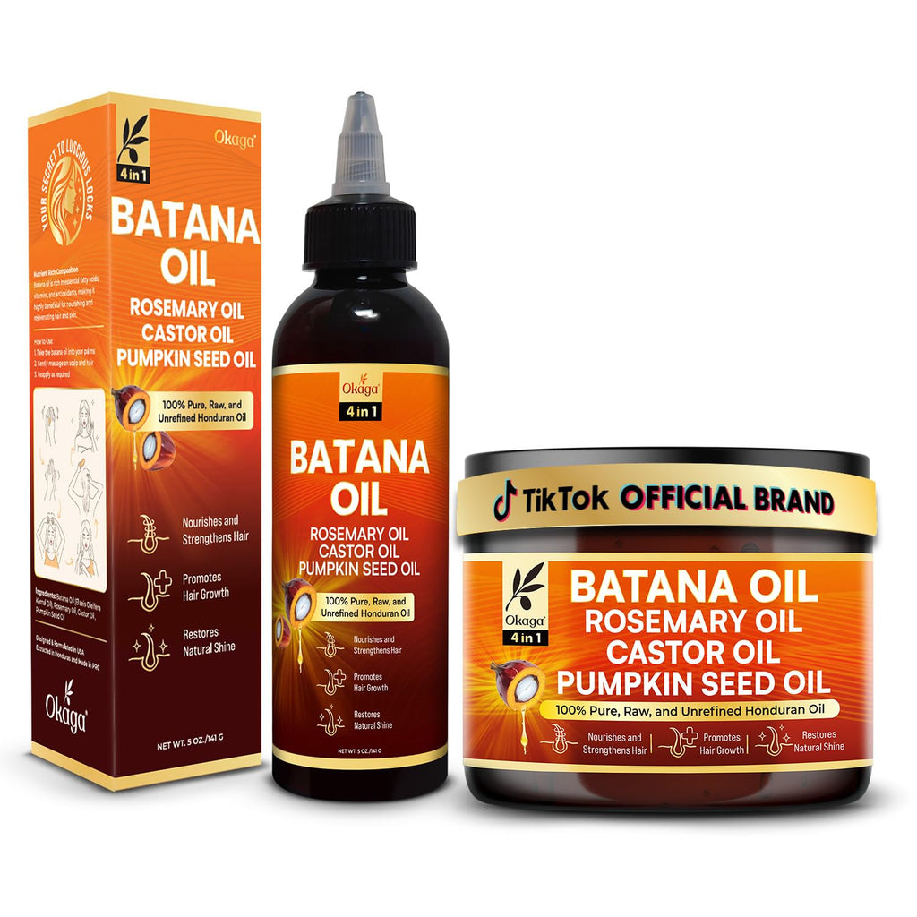 Okaga Batana Oil & Cream Bundle – Pure 4-Oil Hair Care for All Hair Types