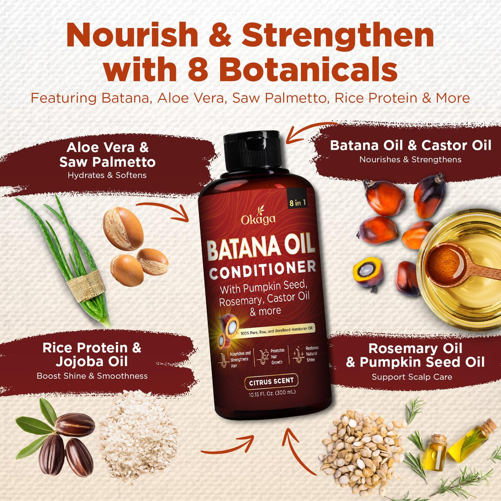 Okaga Batana Oil Conditioner – 8-in-1 Hydration for Hair Growth | Citrus Scent | 2 x 10.15 oz