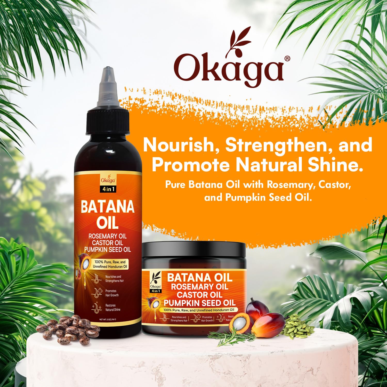 Okaga Batana Oil & Cream Bundle – Pure 4-Oil Hair Care for All Hair Types