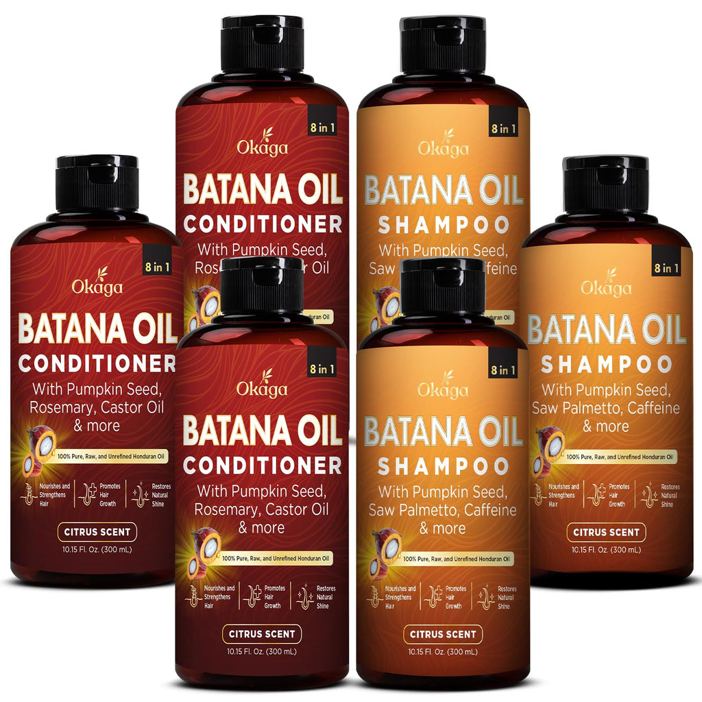 Okaga Batana Oil Shampoo & Conditioner Bundle — 3 Pack, Citrus Scent, Aloe Vera & Biotin