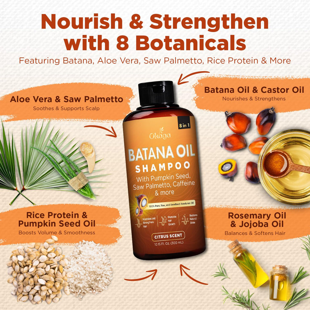 Okaga Batana Oil Shampoo 8-in-1 for Hair Growth | 2 Pack