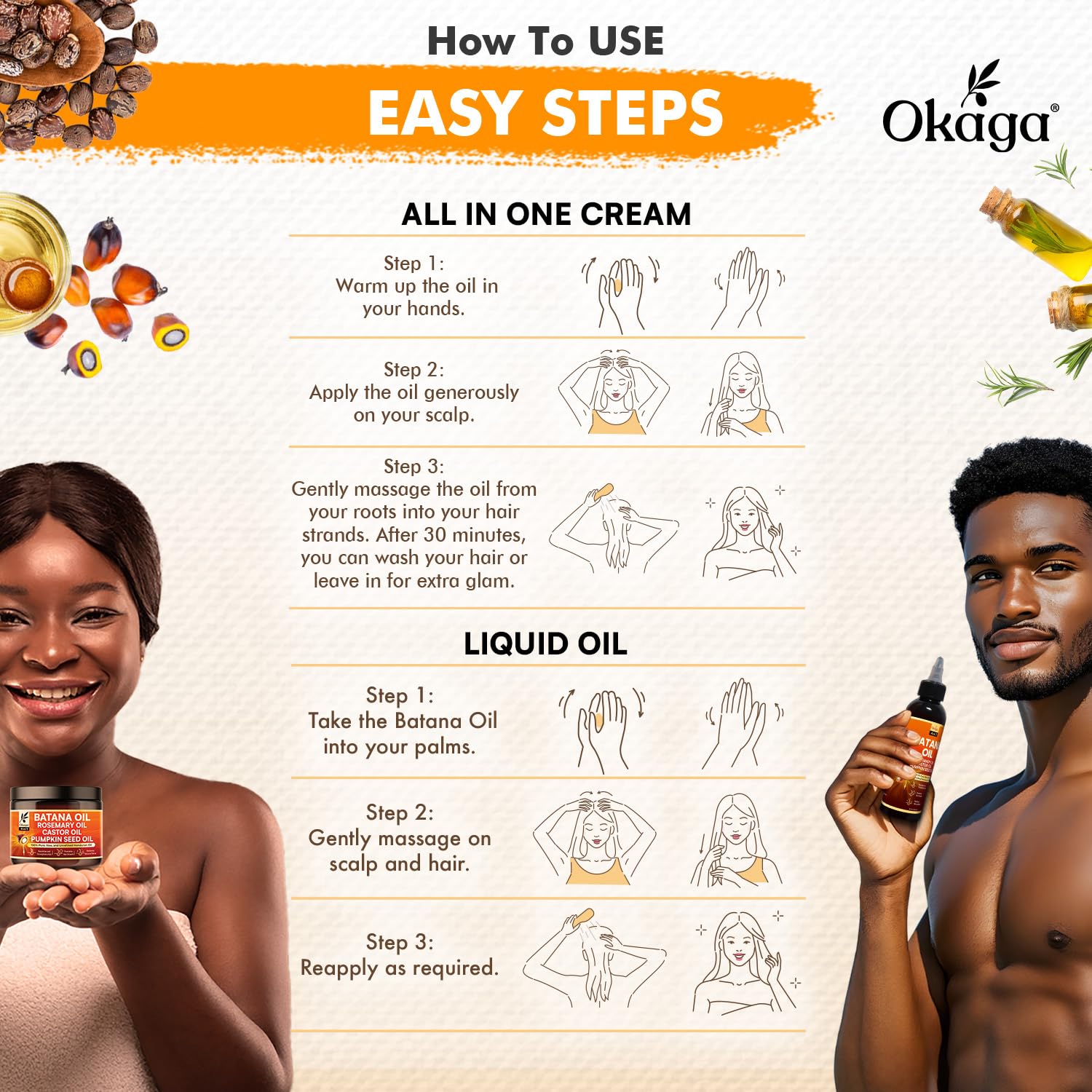 Okaga Batana Oil & Cream Bundle – Pure 4-Oil Hair Care for All Hair Types