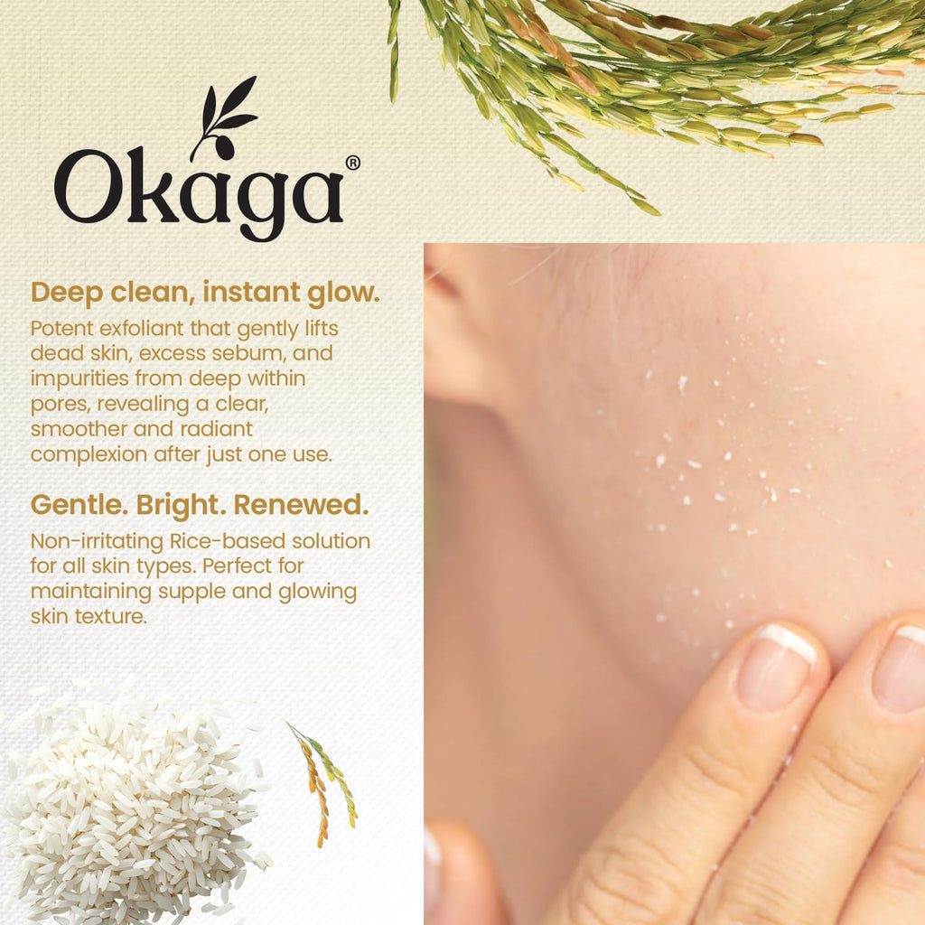 Okaga Rice Peel Shot Ampoule – Gentle Rice Exfoliant for Bright, Hydrated Skin (90 mL)