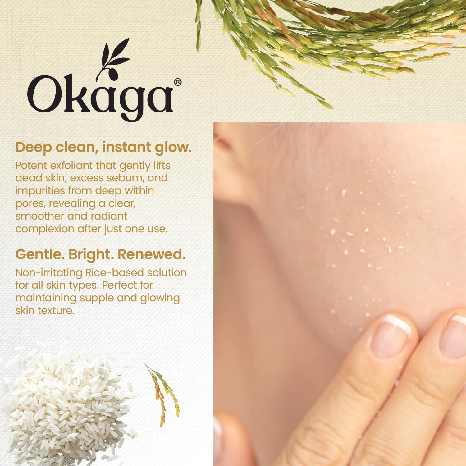 Okaga Rice Peel Shot Ampoule – Gentle Rice Exfoliant for Bright, Hydrated Skin (90 mL)
