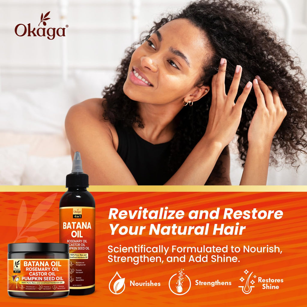 Okaga Batana Oil & Cream Bundle – Pure 4-Oil Hair Care for All Hair Types