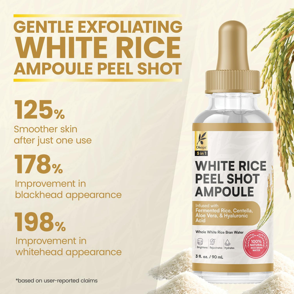 Okaga Rice Peel Shot Ampoule – Gentle Rice Exfoliant for Bright, Hydrated Skin (90 mL)