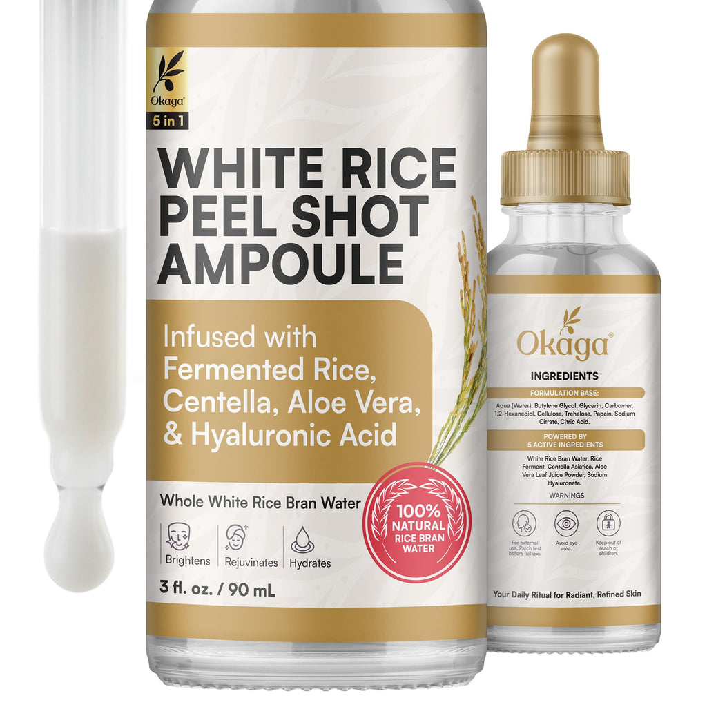 Okaga Rice Peel Shot Ampoule – Gentle Rice Exfoliant for Bright, Hydrated Skin (90 mL)