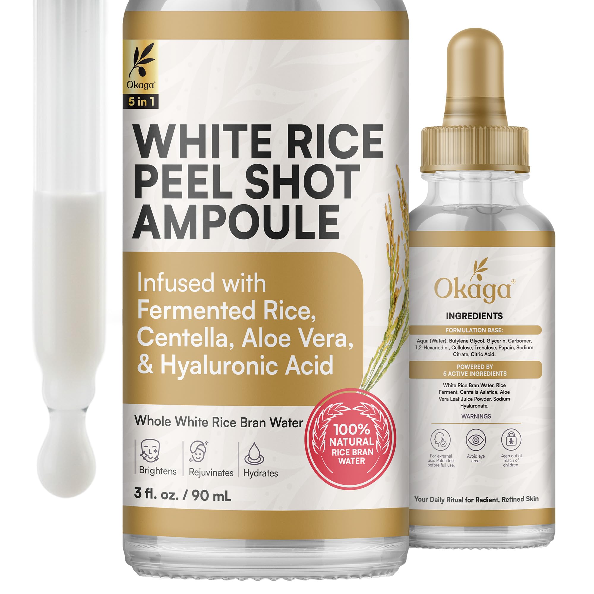 Okaga Rice Peel Shot Ampoule – Gentle Rice Exfoliant for Bright, Hydrated Skin (90 mL)