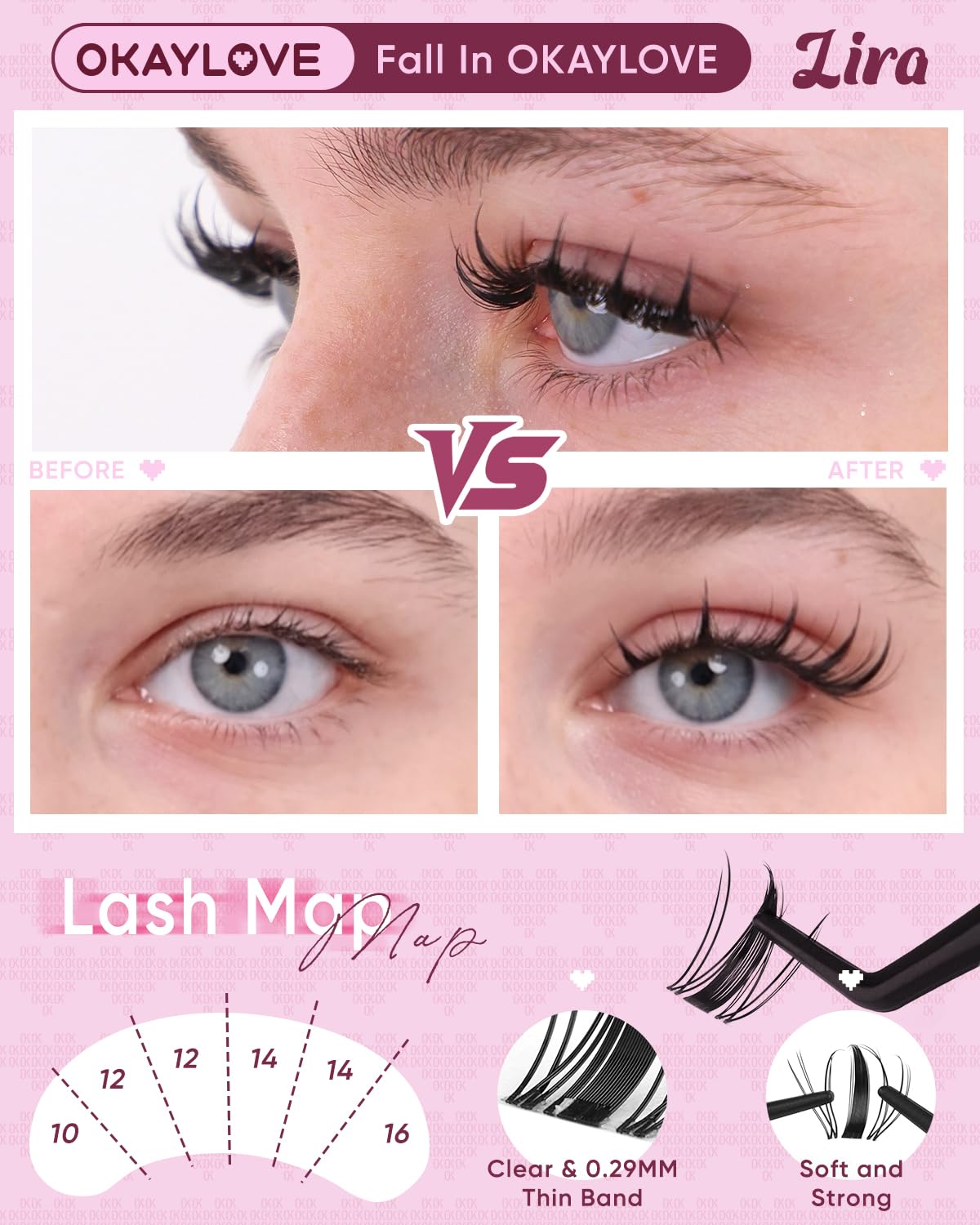 OKAYLOVE LIRA Manga Lash Clusters with Spikes – DIY Eyelash Extensions Kit (140pcs, CC Curl, 8-18mm)