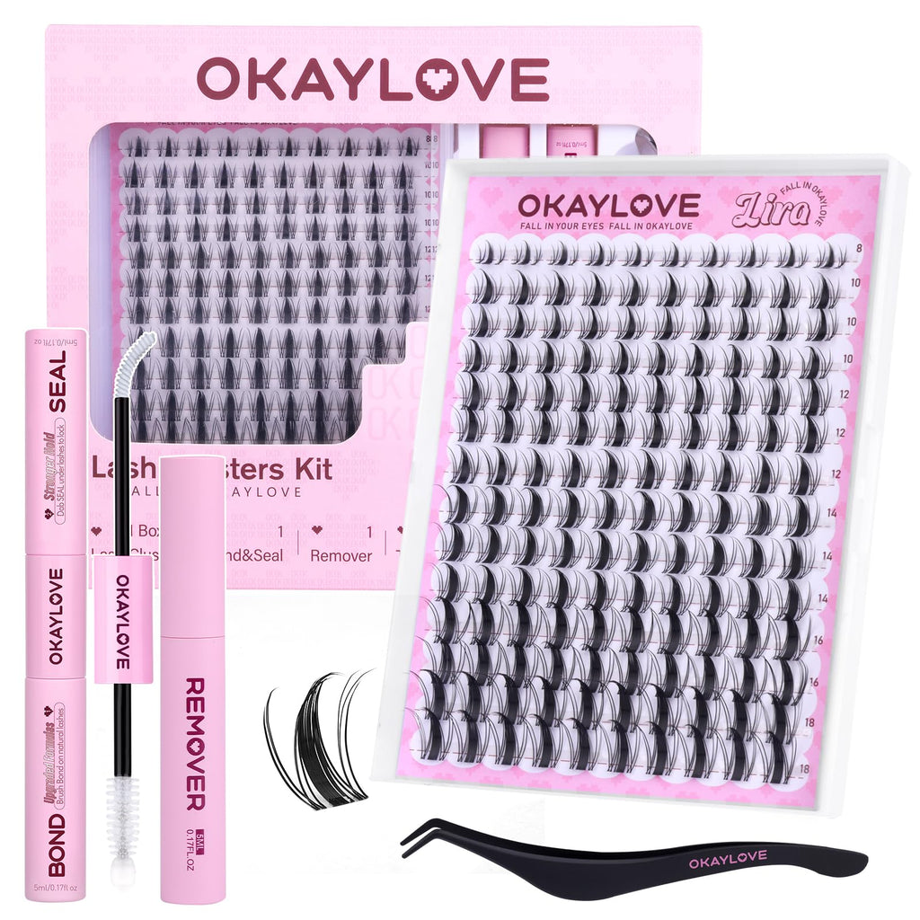 OKAYLOVE LIRA Manga Lash Clusters with Spikes – DIY Eyelash Extensions Kit (140pcs, CC Curl, 8-18mm)