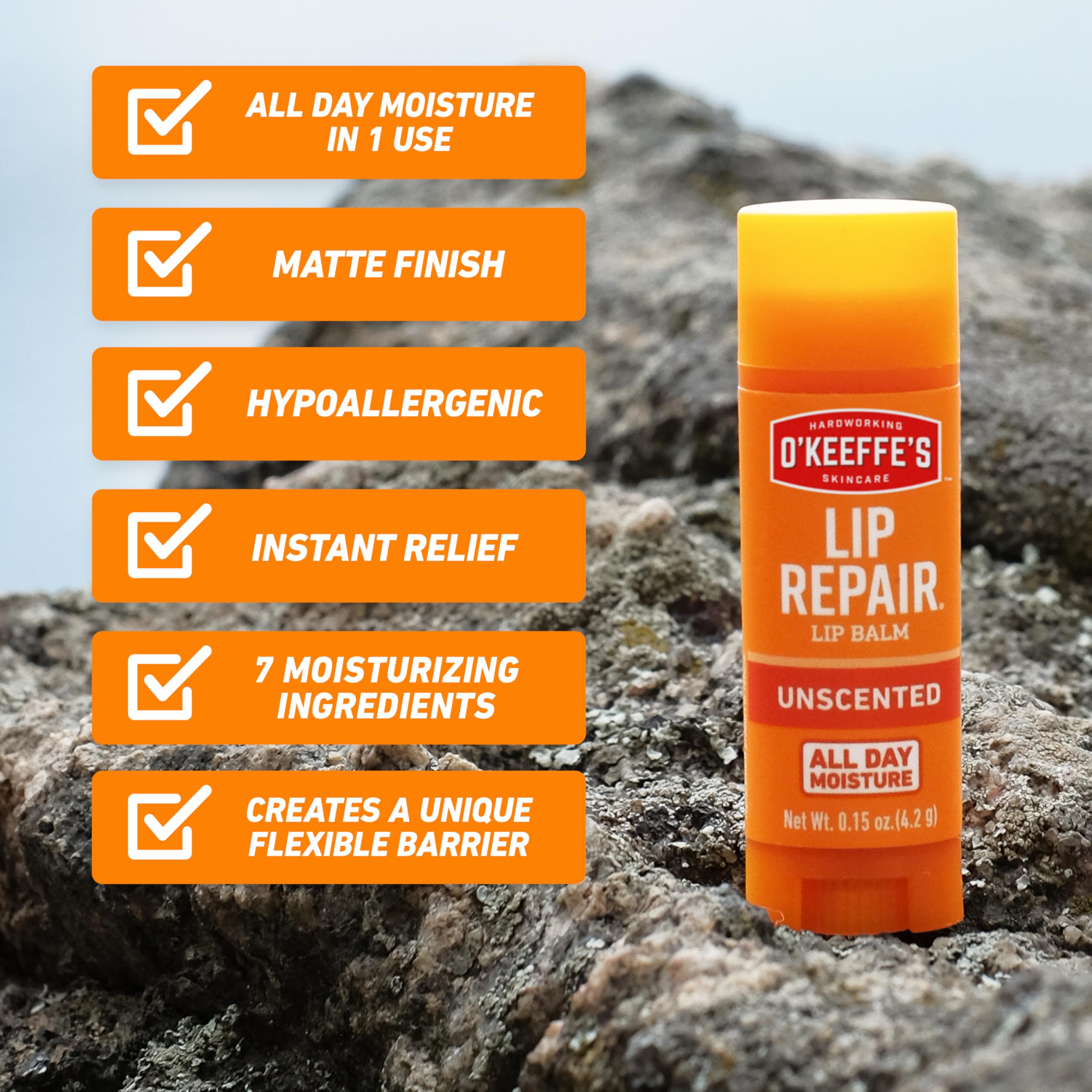 O'Keeffe's Lip Repair Unscented Lip Balm Stick – 6-Pack for Dry, Cracked Lips
