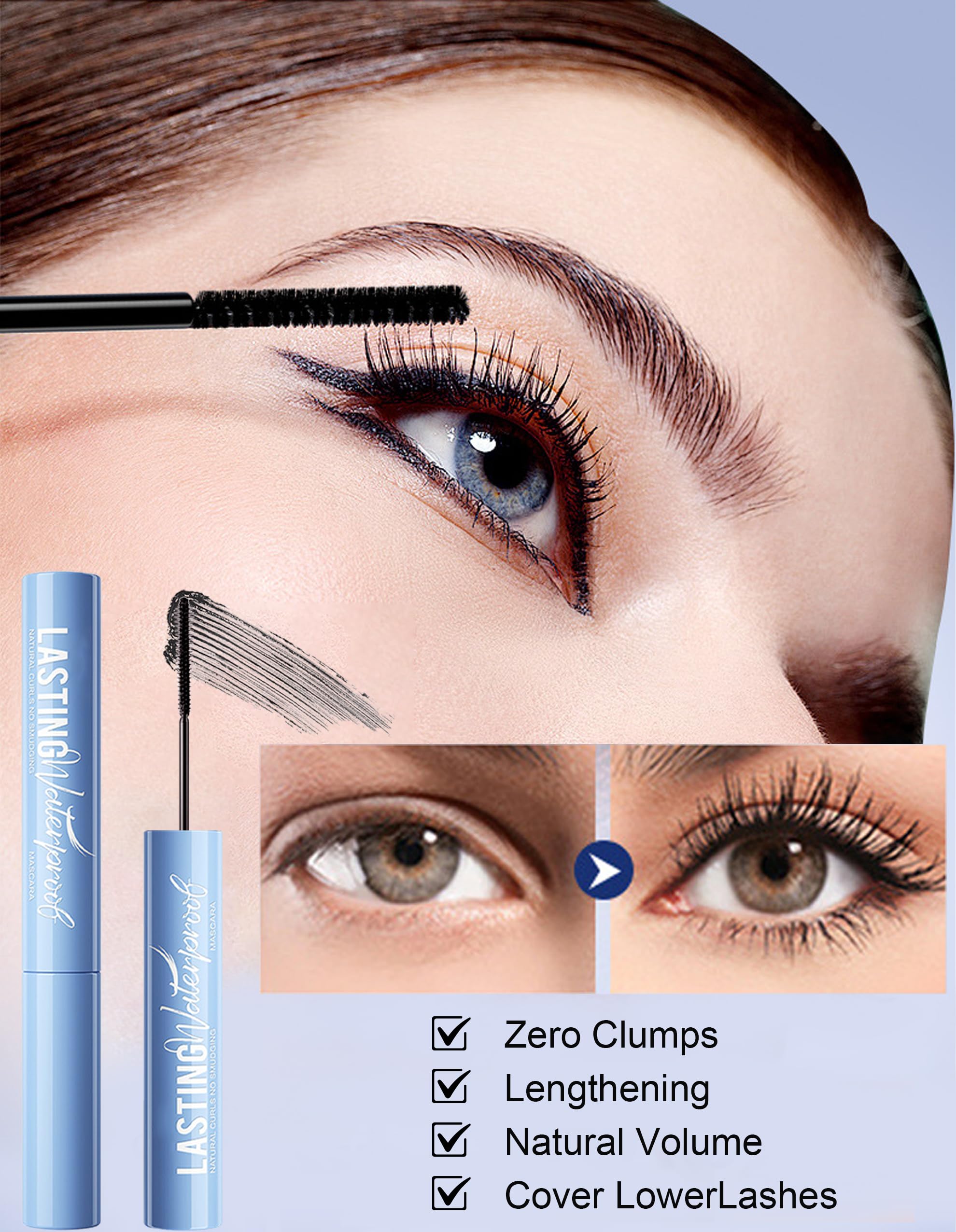 Okerker 2PCS Black Mascara for Fine Short Lashes – Smudge-Proof & Clump-Free