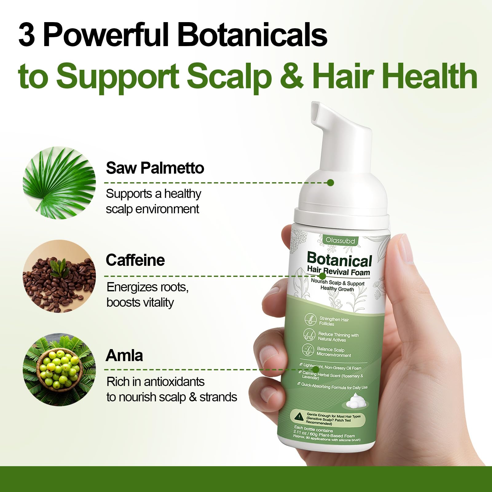 Olassubd Hair Growth Oil Foam – Rosemary & Castor Oil (Vegan, Non-Greasy) Scalp Treatment – Pack of 3 Bottles