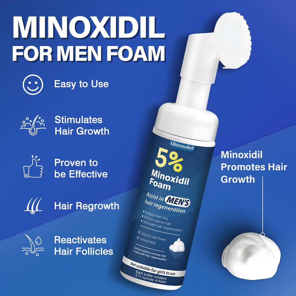 Olassubd Minoxidil 5% Foam for Men – Hair Growth Foam (3 Bottles, 2.11 oz Each)