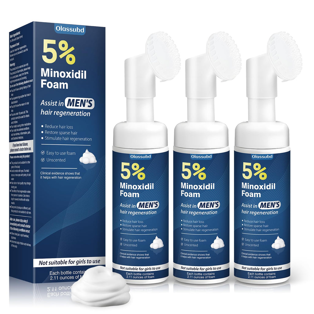 Olassubd Minoxidil 5% Foam for Men – Hair Growth Foam (3 Bottles, 2.11 oz Each)