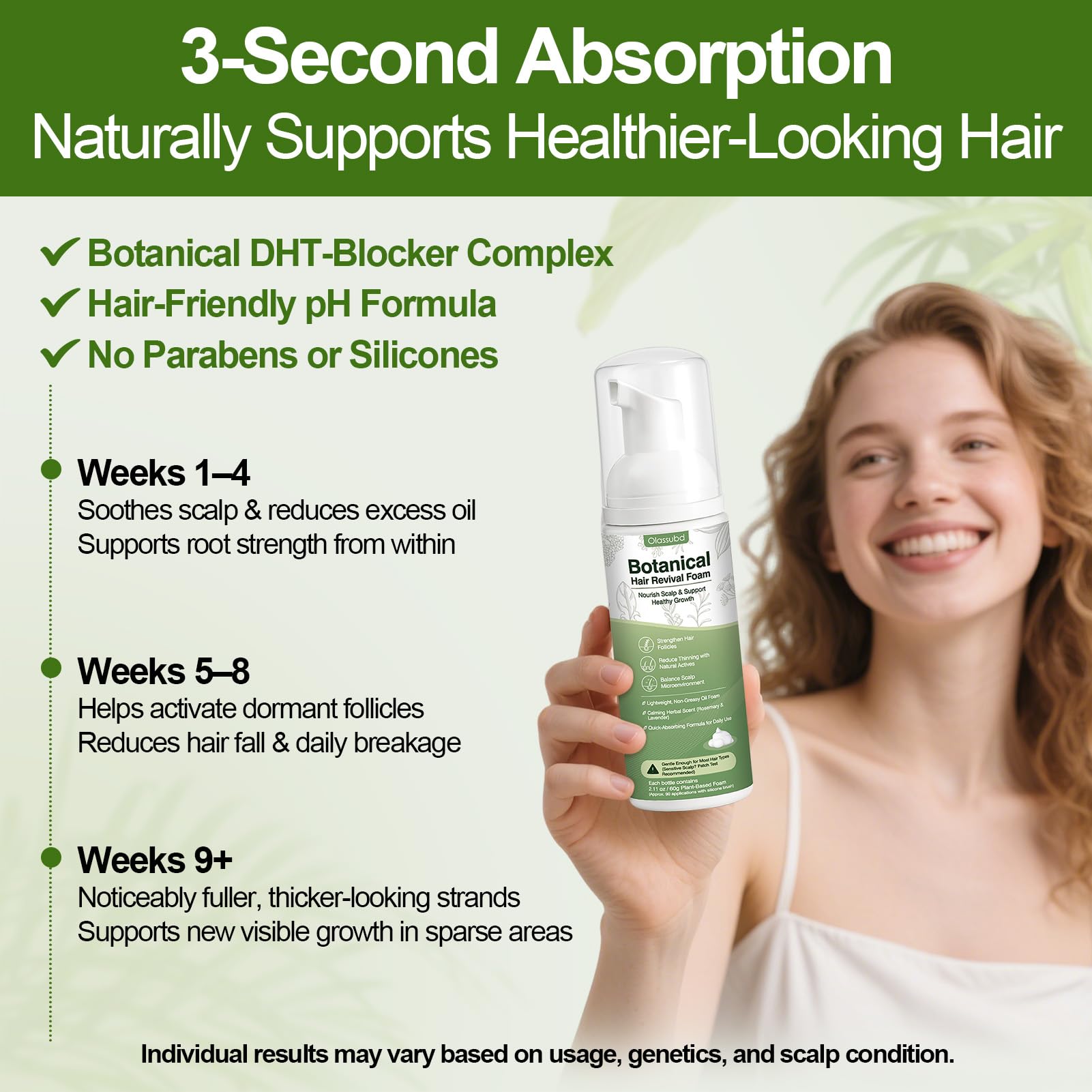 Olassubd Hair Growth Oil Foam – Rosemary & Castor Oil (Vegan, Non-Greasy) Scalp Treatment – Pack of 3 Bottles