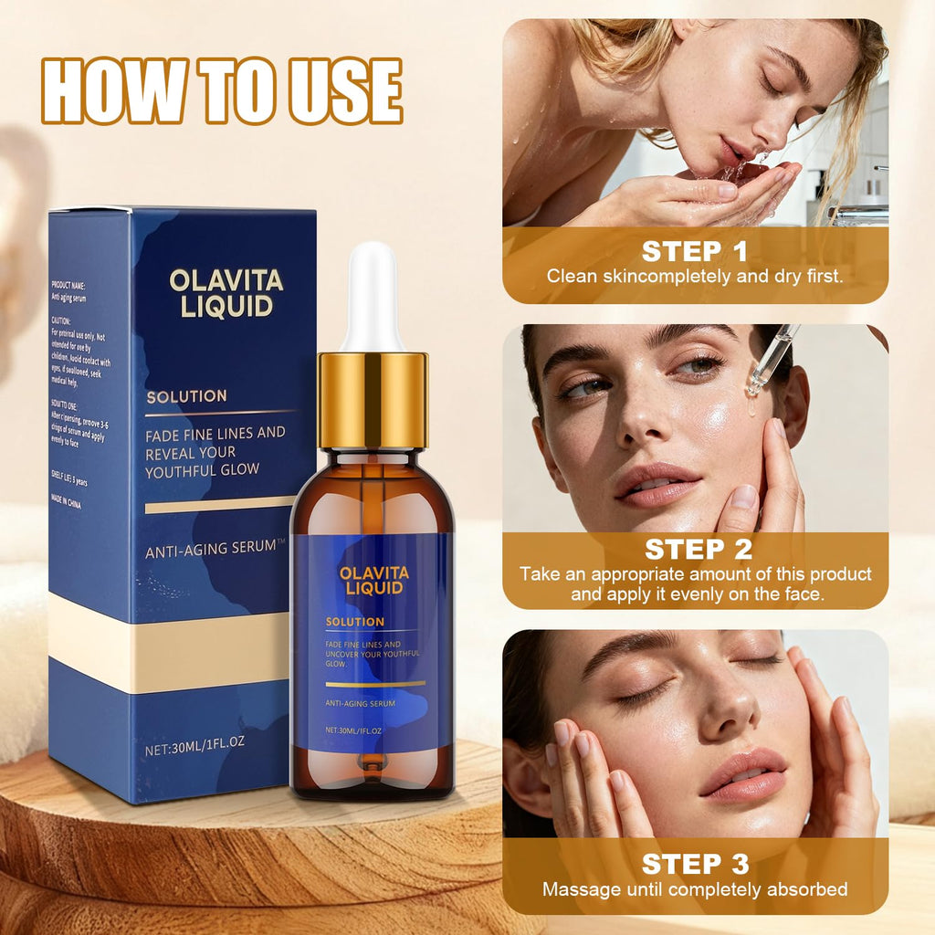 Olavita Liquid Anti-Aging Serum – Vitamin C and E, Diminishes Wrinkles, 2-Piece Set